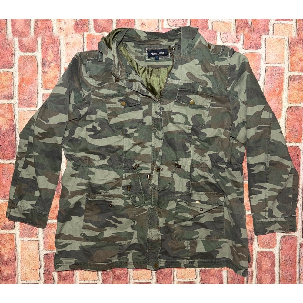 Pre-Owned New Look Camo Hood Anorak Jacket Utility Military Cinch Waist Size 2X